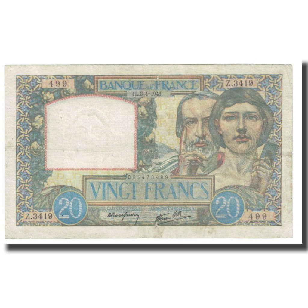 Francia, 20 Francs, Science et Travail, 1941, P. Rousseau and R. Favre-Gilly
