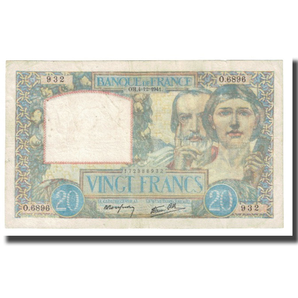 Frankrijk, 20 Francs, Science et Travail, 1941, P. Rousseau and R. Favre-Gilly