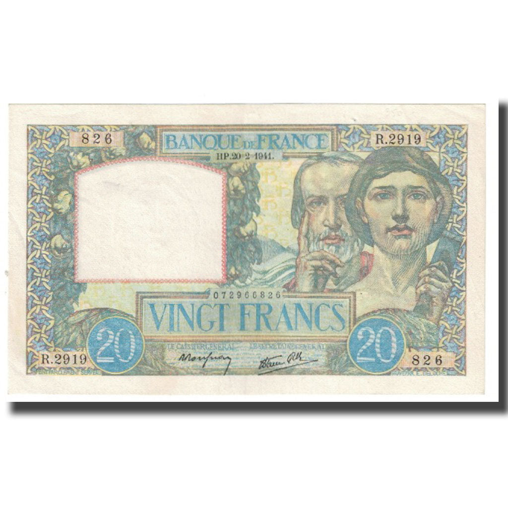 Francia, 20 Francs, Science et Travail, 1941, P. Rousseau and R. Favre-Gilly