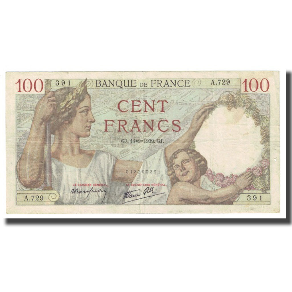 França, 100 Francs, Sully, 1939, P. Rousseau and R. Favre-Gilly, 1939-09-14