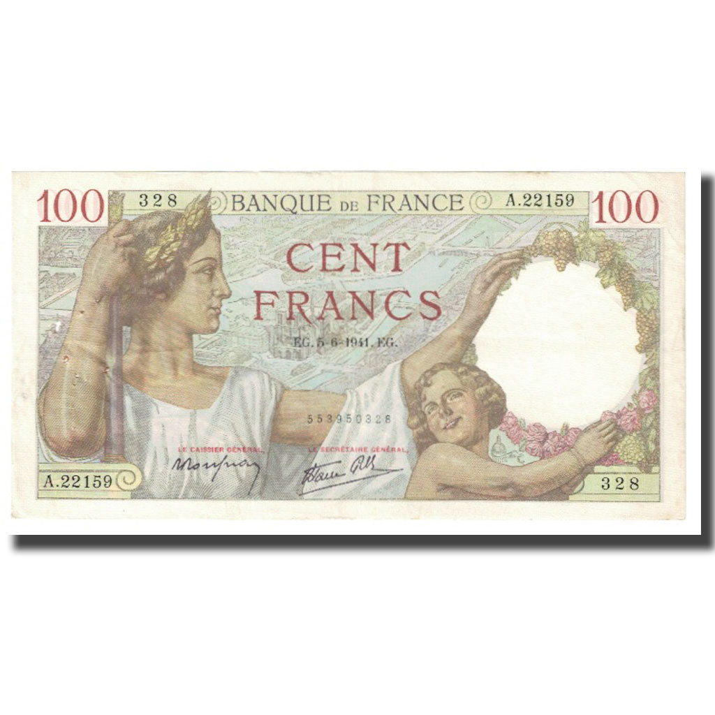 Francia, 100 Francs, Sully, 1941, P. Rousseau and R. Favre-Gilly, 1941-06-05