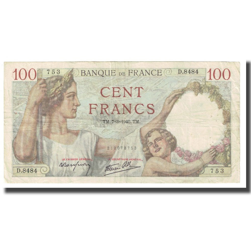 France, 100 Francs, Sully, 1940, P. Rousseau and R. Favre-Gilly, 1940-03-07