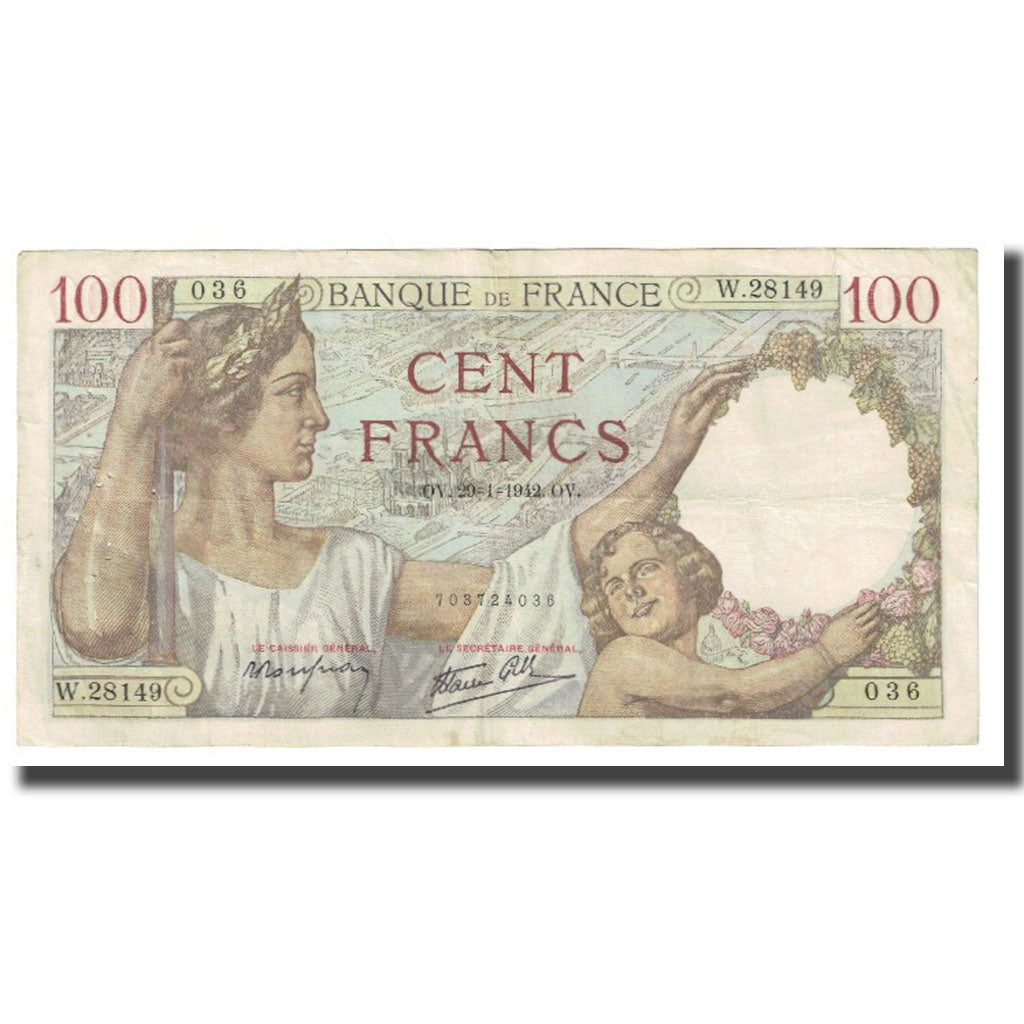 Francja, 100 Francs, Sully, 1942, P. Rousseau and R. Favre-Gilly, 1942-01-29