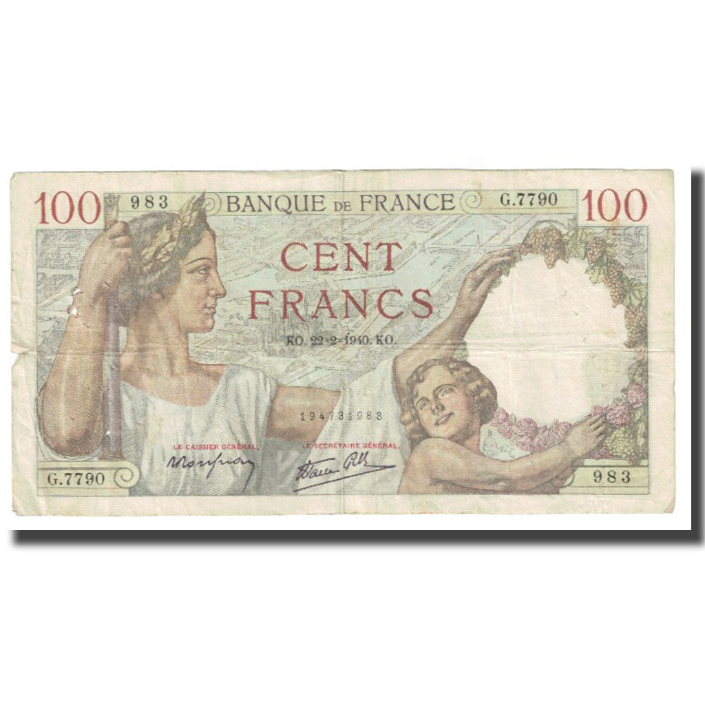 France, 100 Francs, Sully, 1940, P. Rousseau and R. Favre-Gilly, 1940-02-22, TB