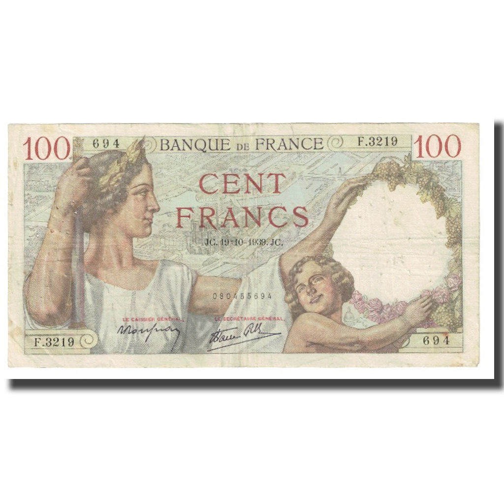 Francia, 100 Francs, Sully, 1939, P. Rousseau and R. Favre-Gilly, 1939-10-19