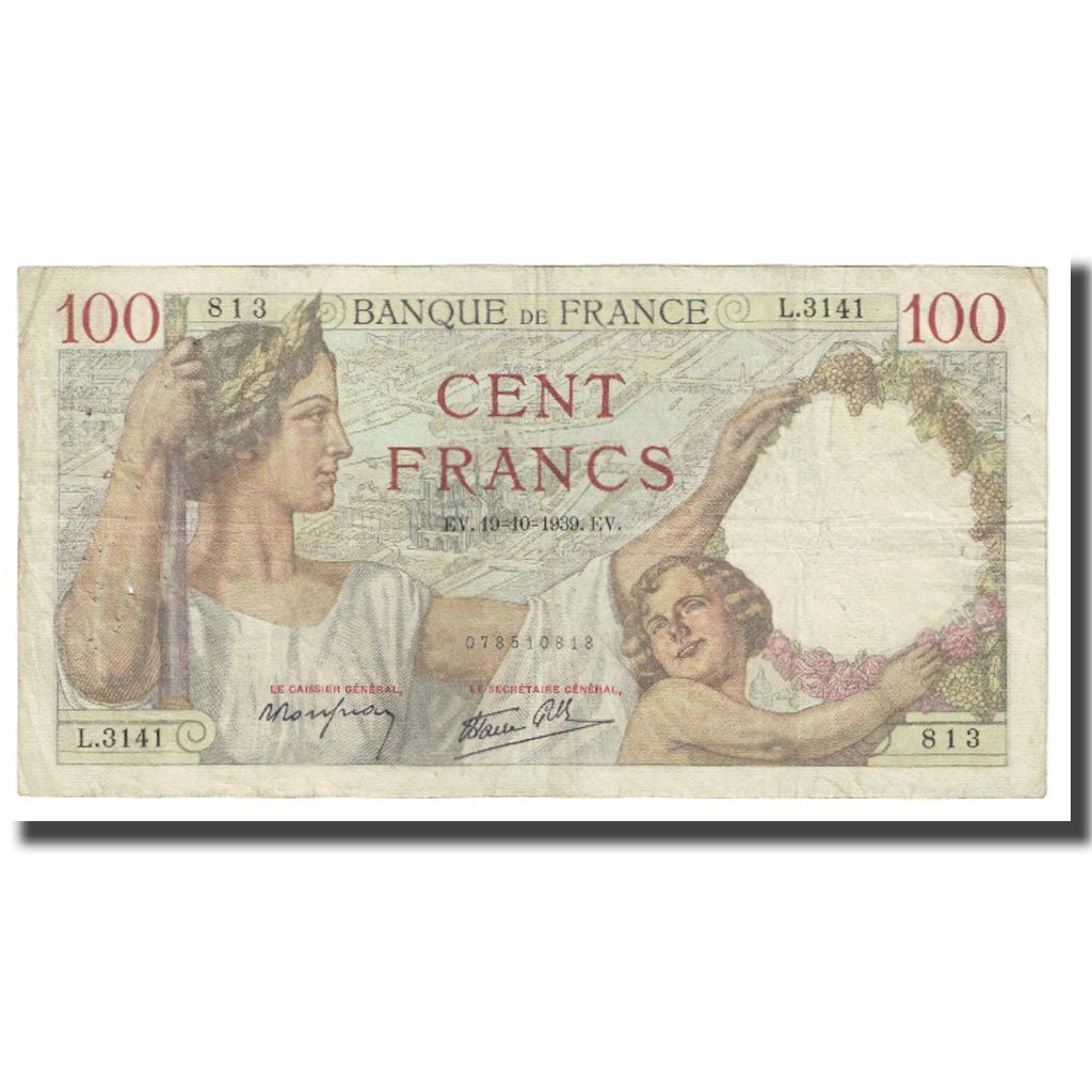 Francia, 100 Francs, Sully, 1939, P. Rousseau and R. Favre-Gilly, 1939-10-19