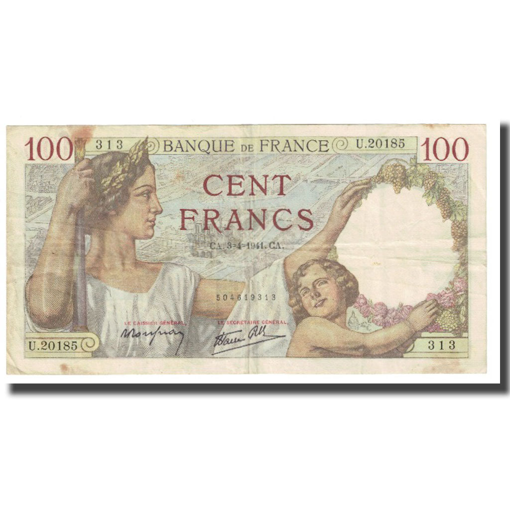 Francia, 100 Francs, Sully, 1941, P. Rousseau and R. Favre-Gilly, 1941-04-03