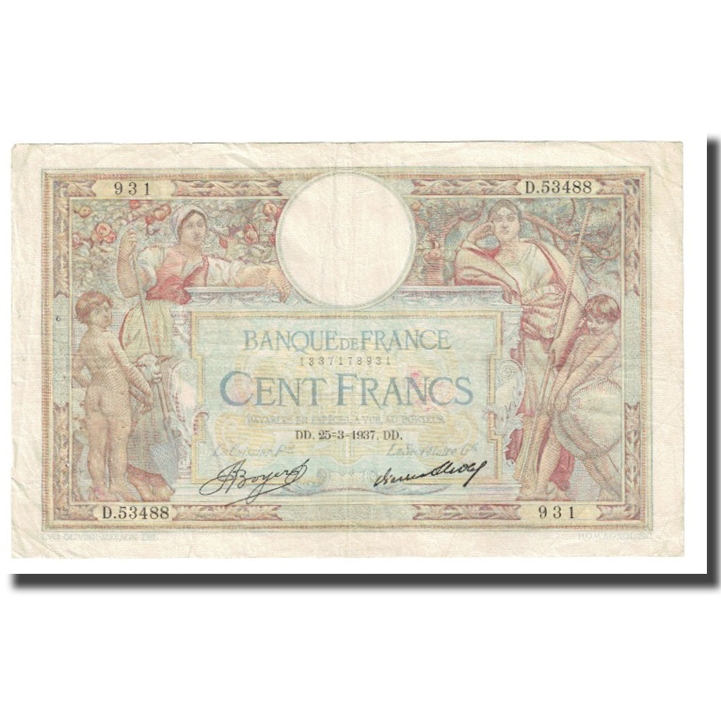 Francia, 100 Francs, Luc Olivier Merson, 1937, P. Rousseau and R. Favre-Gilly