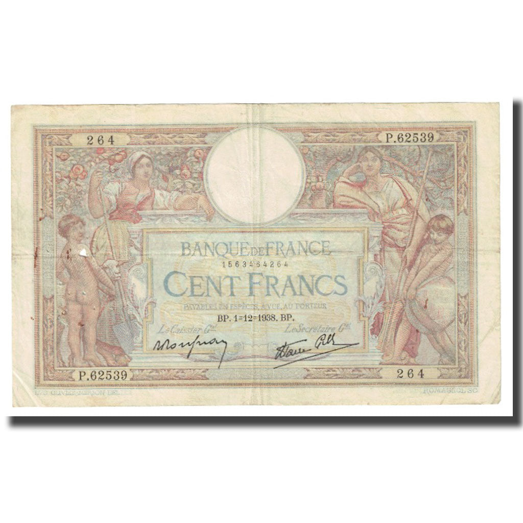 Francia, 100 Francs, Luc Olivier Merson, 1938, P. Rousseau and R. Favre-Gilly