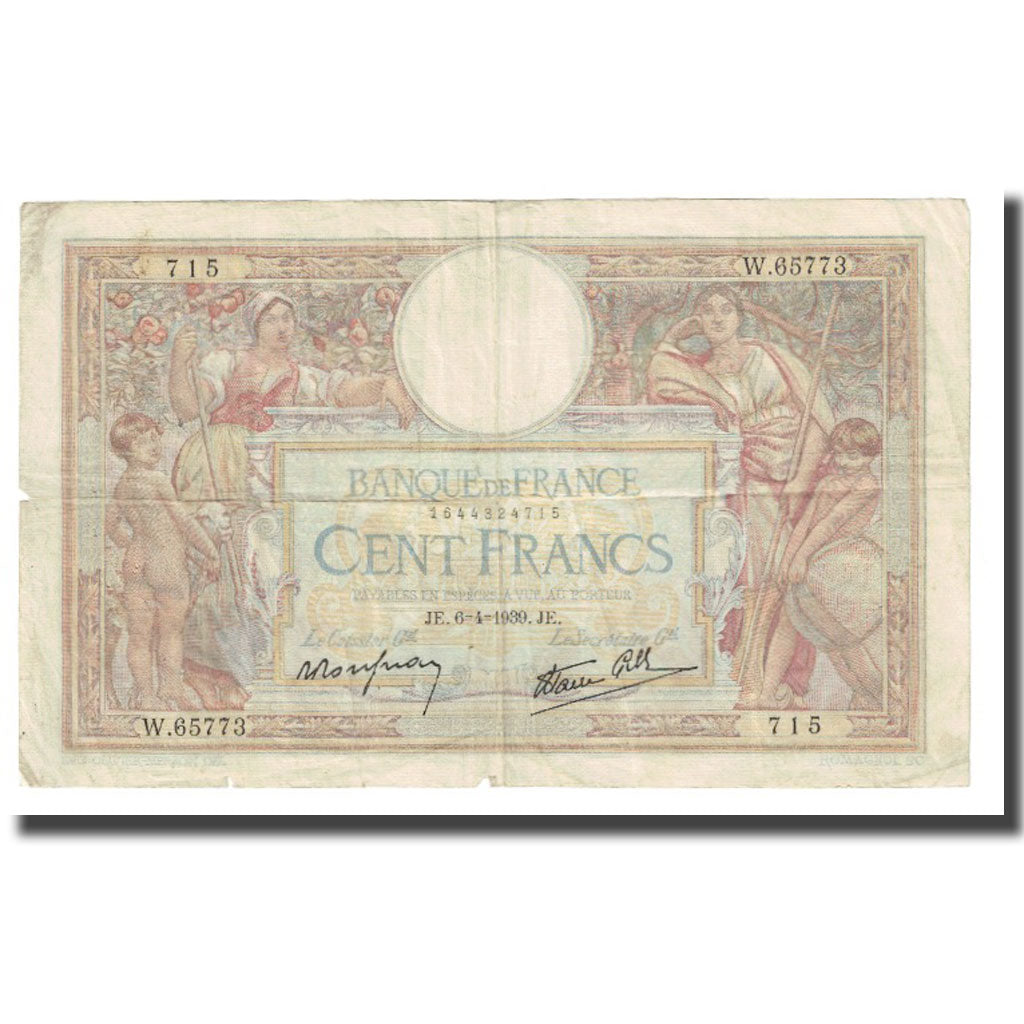 Francia, 100 Francs, Luc Olivier Merson, 1939, P. Rousseau and R. Favre-Gilly