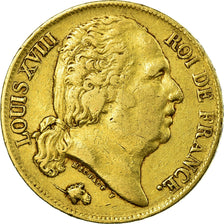 Moneta, Francia, Louis XVIII, Louis XVIII, 20 Francs, 1820, Perpignan, MB+, Oro
