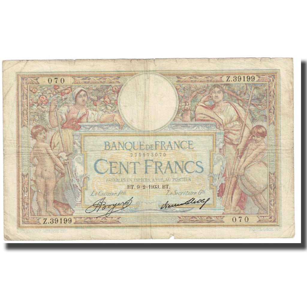 Frankreich, 100 Francs, Luc Olivier Merson, 1933, P. Rousseau and R.