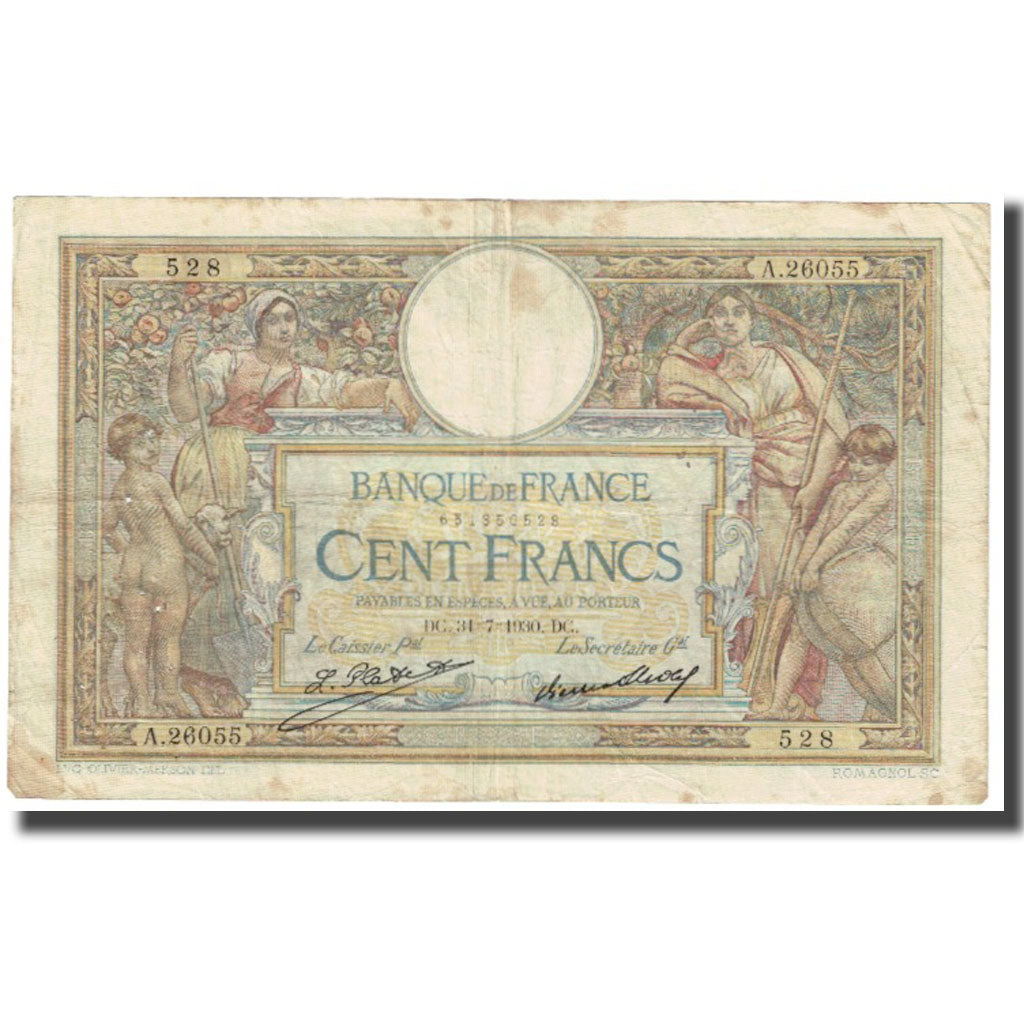 France, 100 Francs, Luc Olivier Merson, 1930, P. Rousseau and R. Favre-Gilly