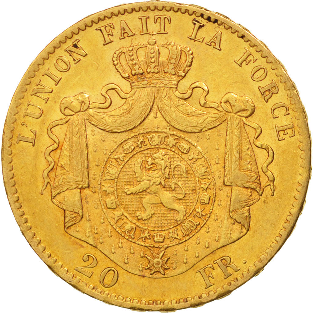 Belgium, Leopold II, 20 Francs, 20 Frank, 1868, EF(40-45), Gold, KM:32