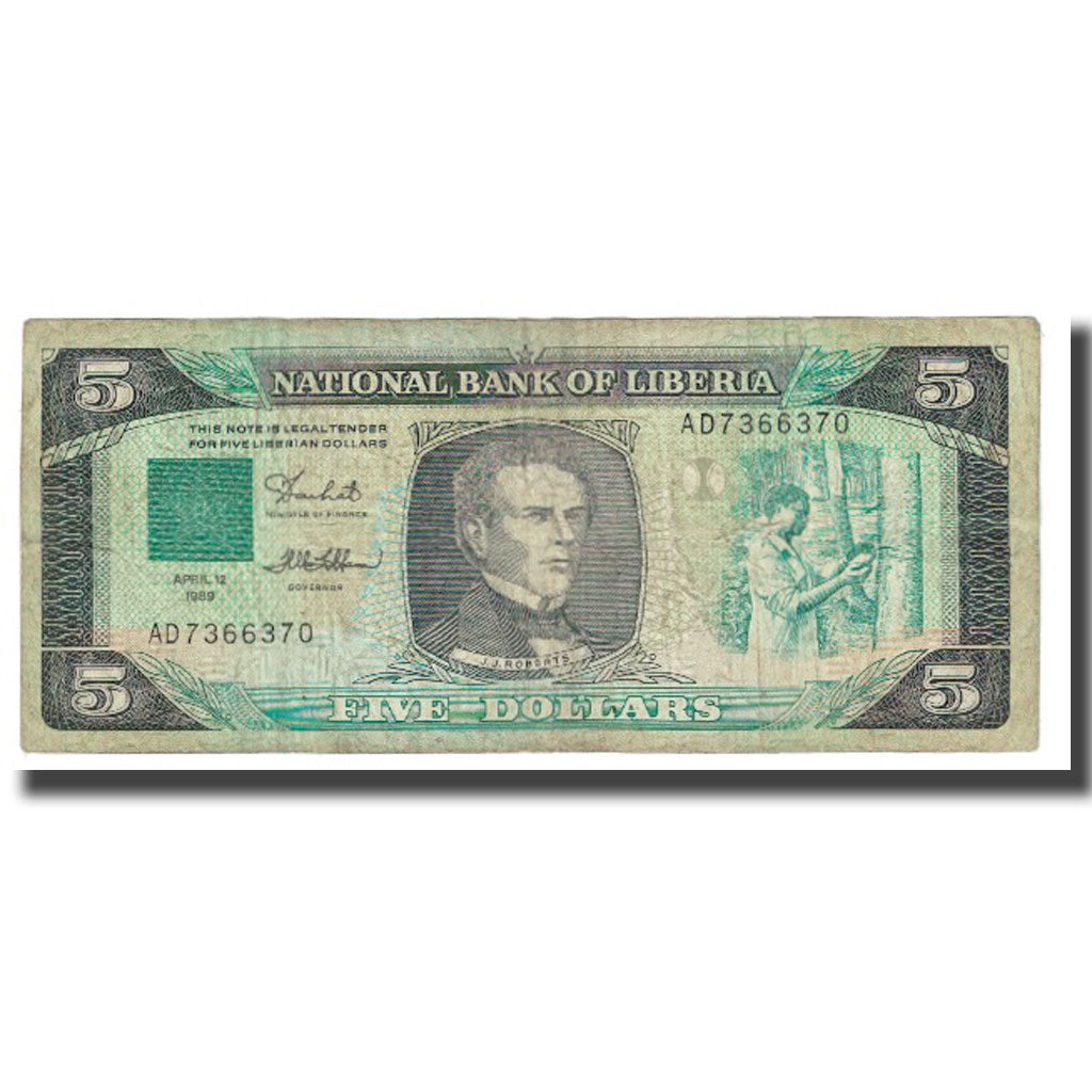 Banknote, Liberia, 5 Dollars, 1989, 1989-04-12, KM:19, VF(20-25)