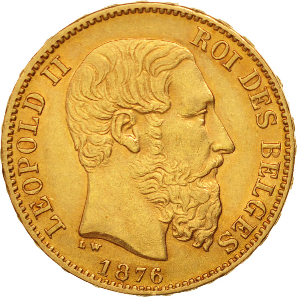 Belgium, Leopold II, 20 Francs, 20 Frank, 1876, AU(50-53), Gold, KM:37