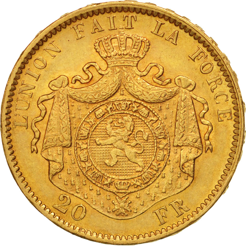 Belgium, Leopold II, 20 Francs, 20 Frank, 1876, AU(50-53), Gold, KM:37