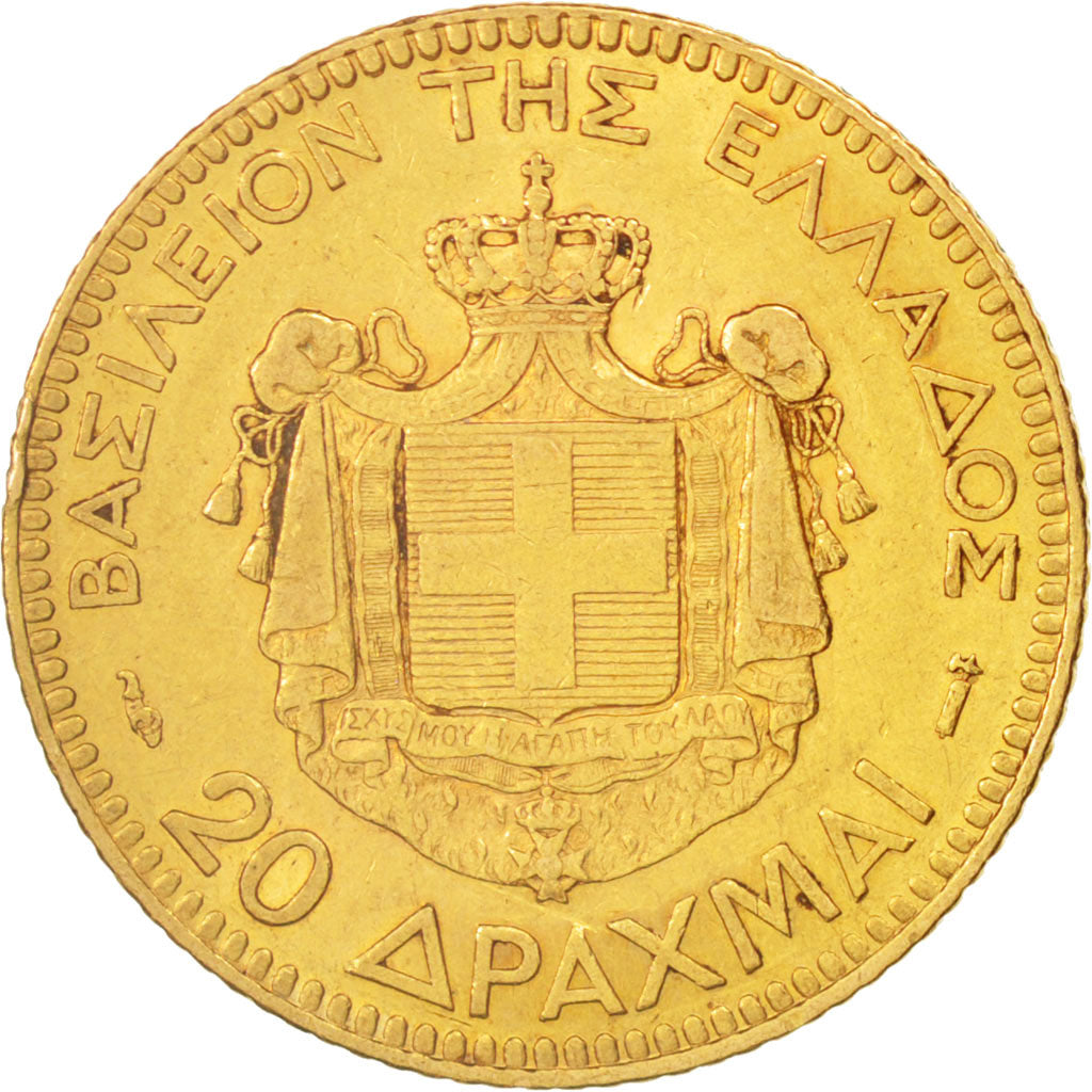 Greece, George I, 20 Drachmai, 1884, Paris, EF(40-45), Gold, KM:56