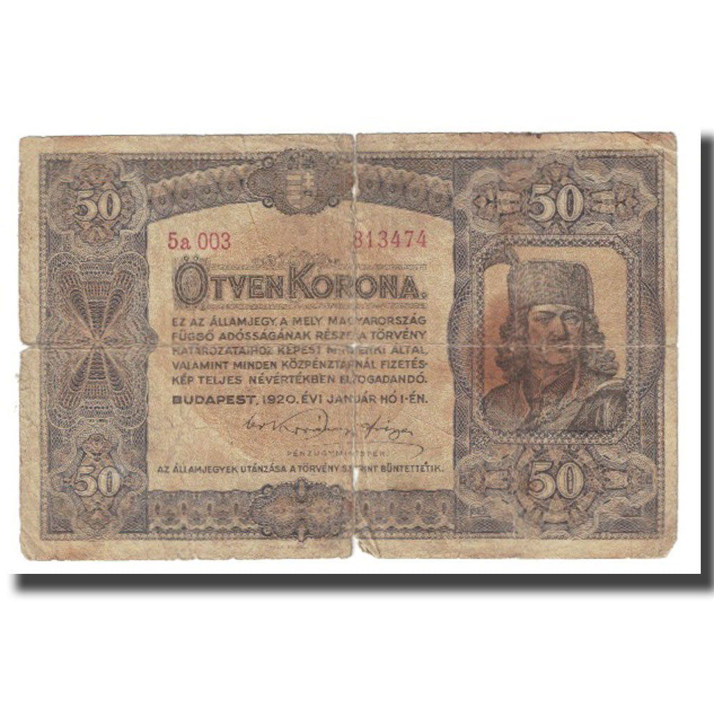 Banconote, Ungheria, 50 Korona, 1920, 1920-01-01, KM:62, B+