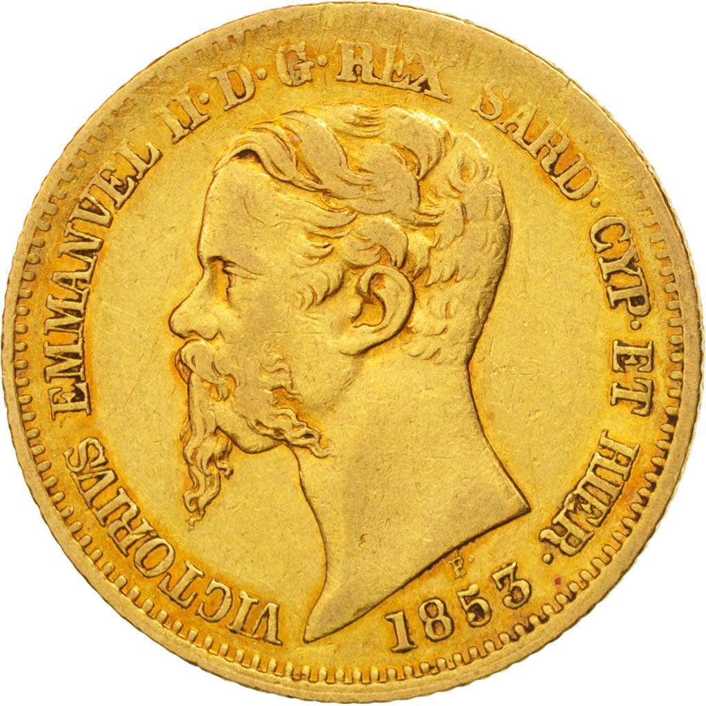 ITALIAN STATES, SARDINIA, Vittorio Emanuele II, 20 Lire, 1853, Genoa, EF(40-45)