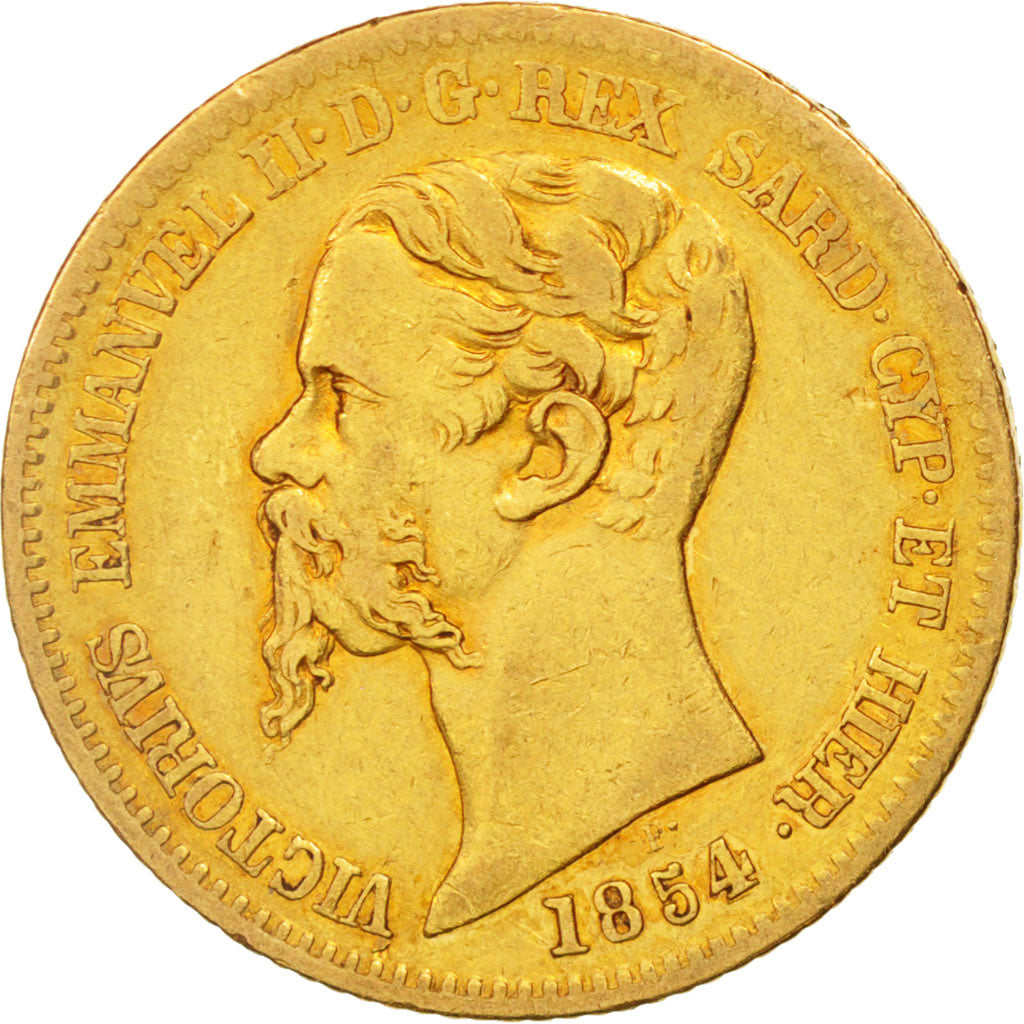 ITALIAN STATES, SARDINIA, Vittorio Emanuele II, 20 Lire, 1854, Genoa, EF(40-45)