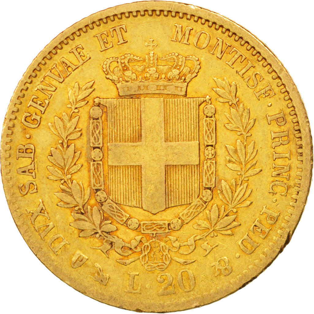 ITALIAN STATES, SARDINIA, Vittorio Emanuele II, 20 Lire, 1854, Genoa, EF(40-45)