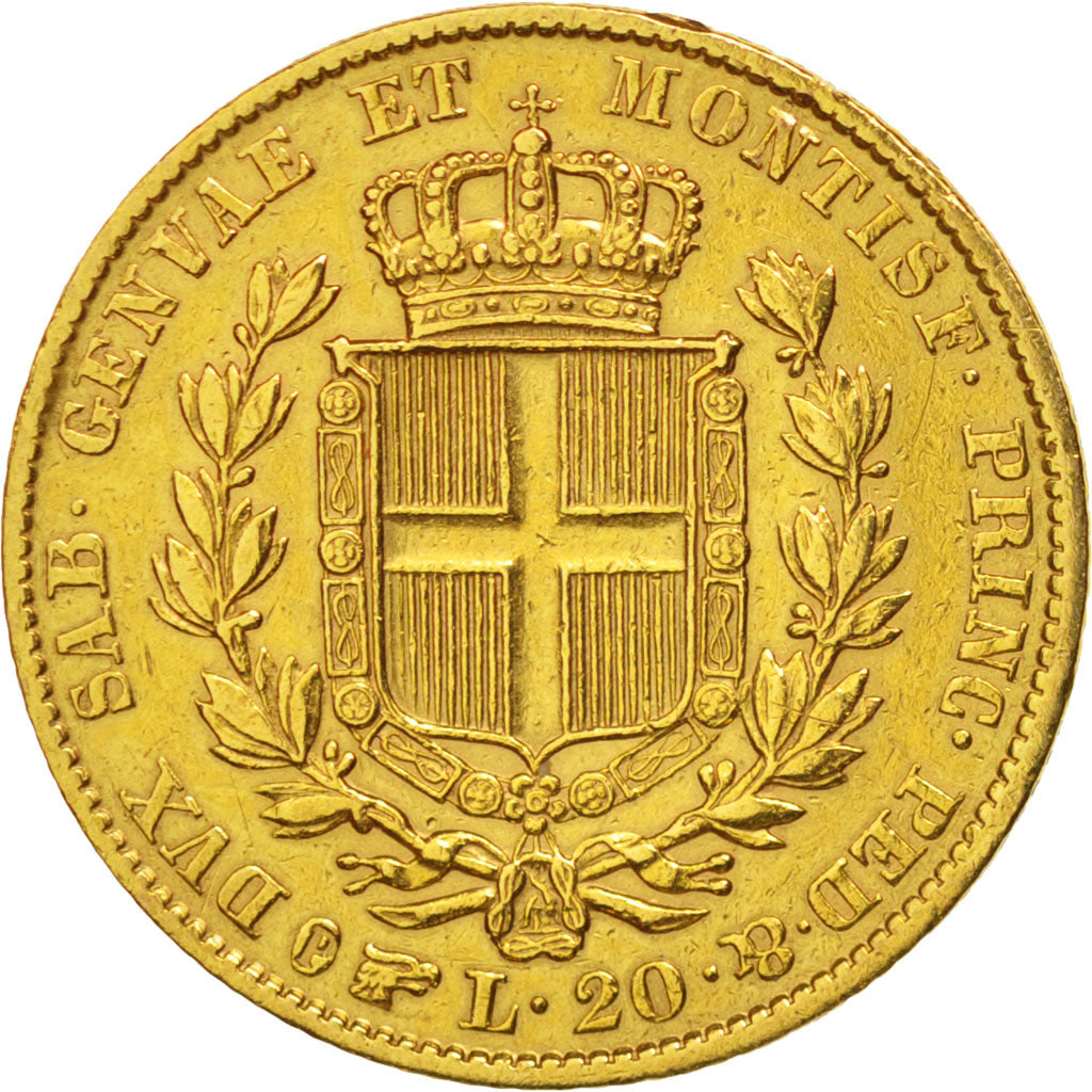 ITALIAN STATES, SARDINIA, Carlo Alberto, 20 Lire, 1845, Torino,EF(40-45),KM131.1