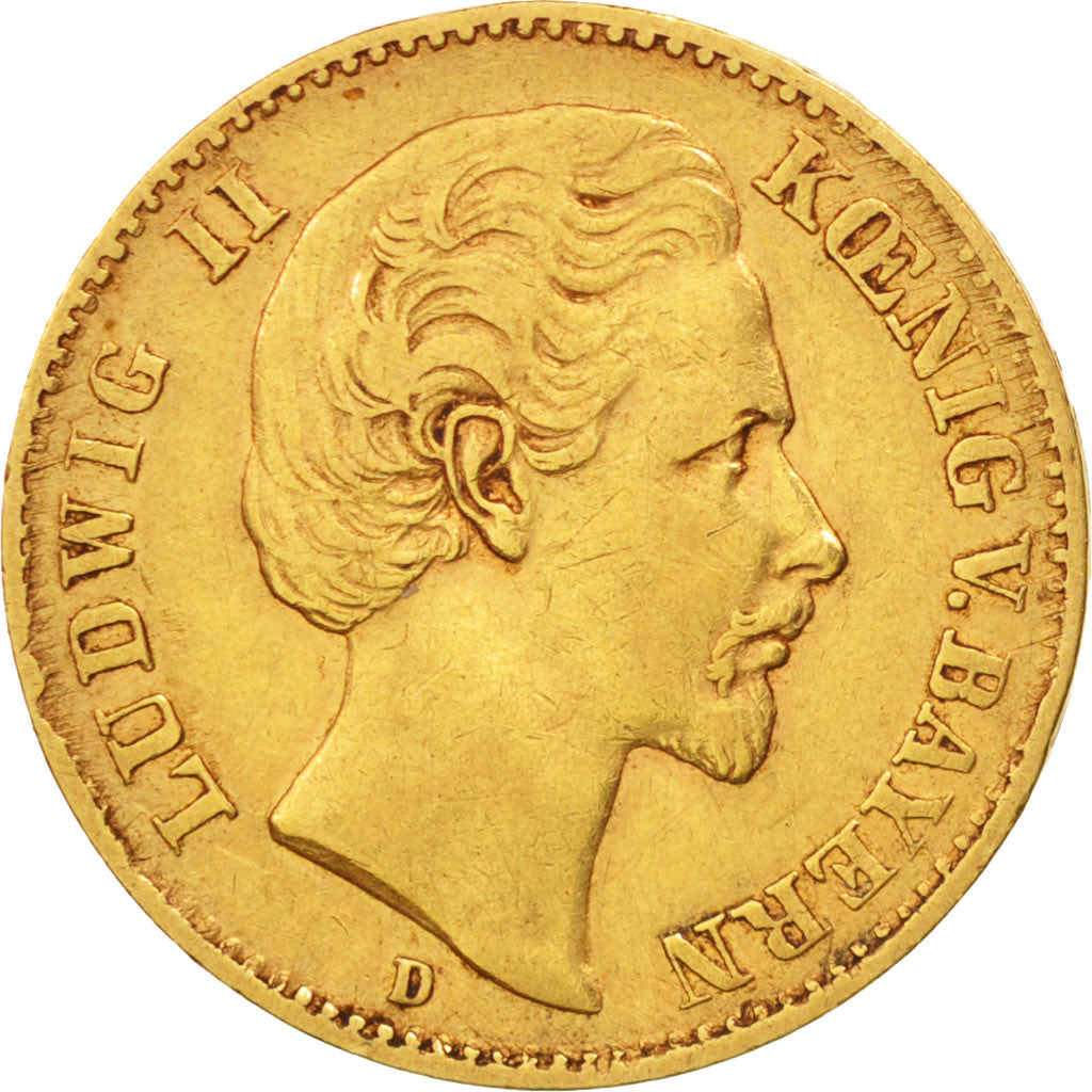 German States, BAVARIA, Ludwig II, 10 Mark, 1873, Munich, EF(40-45), Gold, KM892