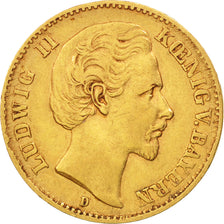 German States, BAVARIA, Ludwig II, 10 Mark, 1873, Munich, EF(40-45), Gold, KM892