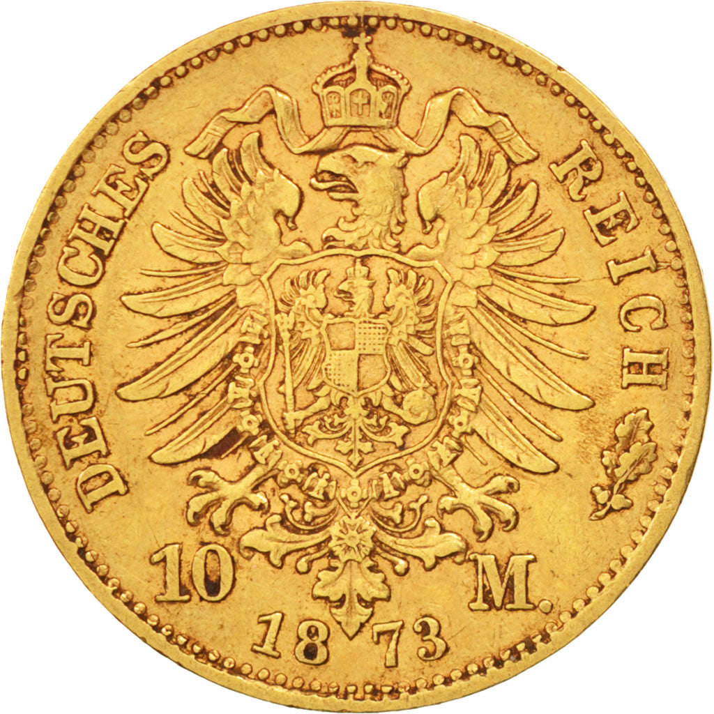 German States, BAVARIA, Ludwig II, 10 Mark, 1873, Munich, EF(40-45), Gold, KM892