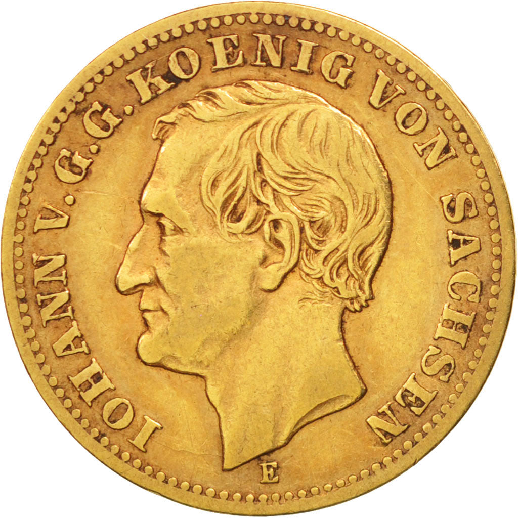 Etats allemands, SAXONY-ALBERTINE, Johann, 10 Mark, 1873, Dresde, TTB, Or,KM1232