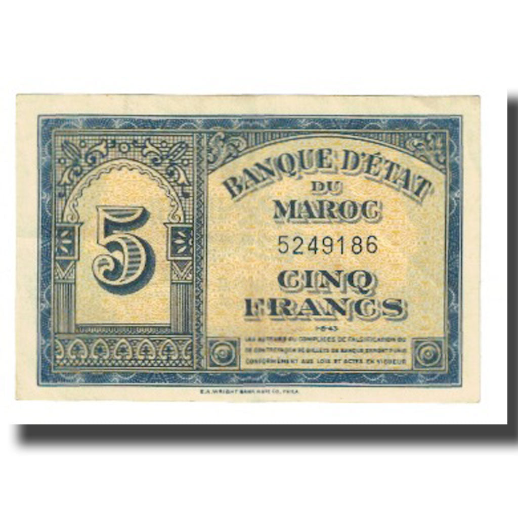 Banknote, Morocco, 5 Francs, 1943, 1943-08-01, KM:24, EF(40-45)