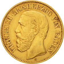 German States, BADEN, Friedrich I, 10 Mark, 1876, Stuttgart,EF(40-45),Gold,KM264