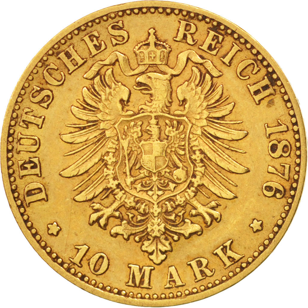 German States, BADEN, Friedrich I, 10 Mark, 1876, Stuttgart,EF(40-45),Gold,KM264