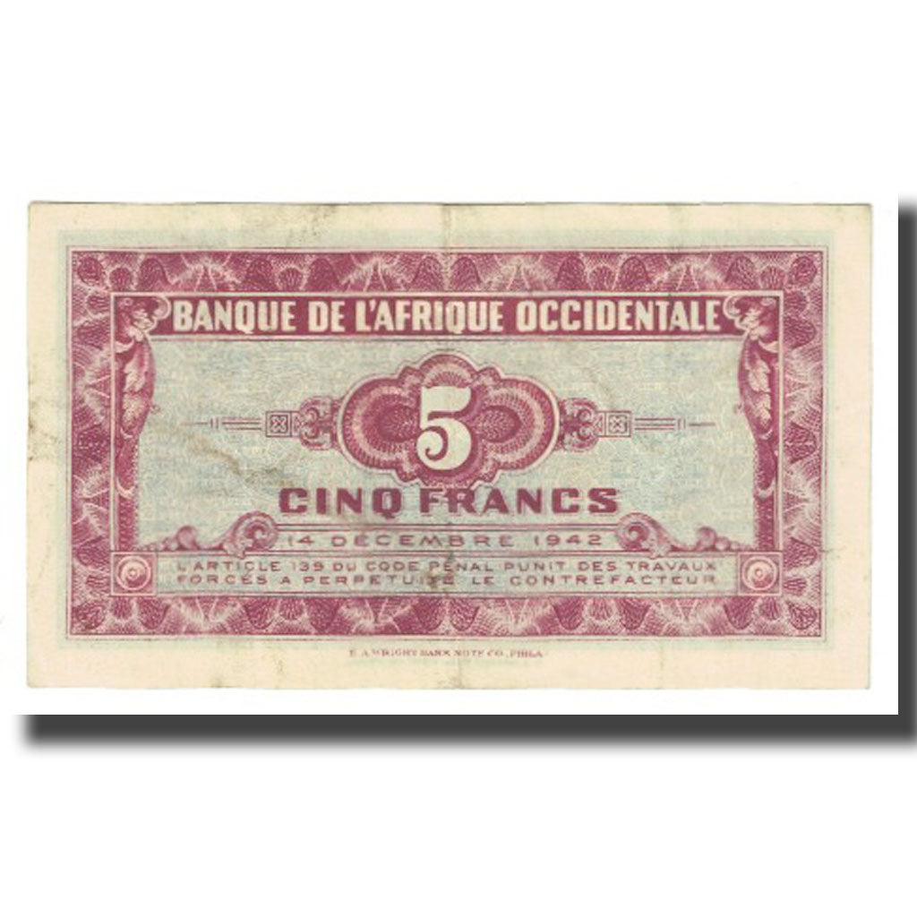 Geldschein, French West Africa, 5 Francs, 1942, 1942-12-14, KM:28a, SS