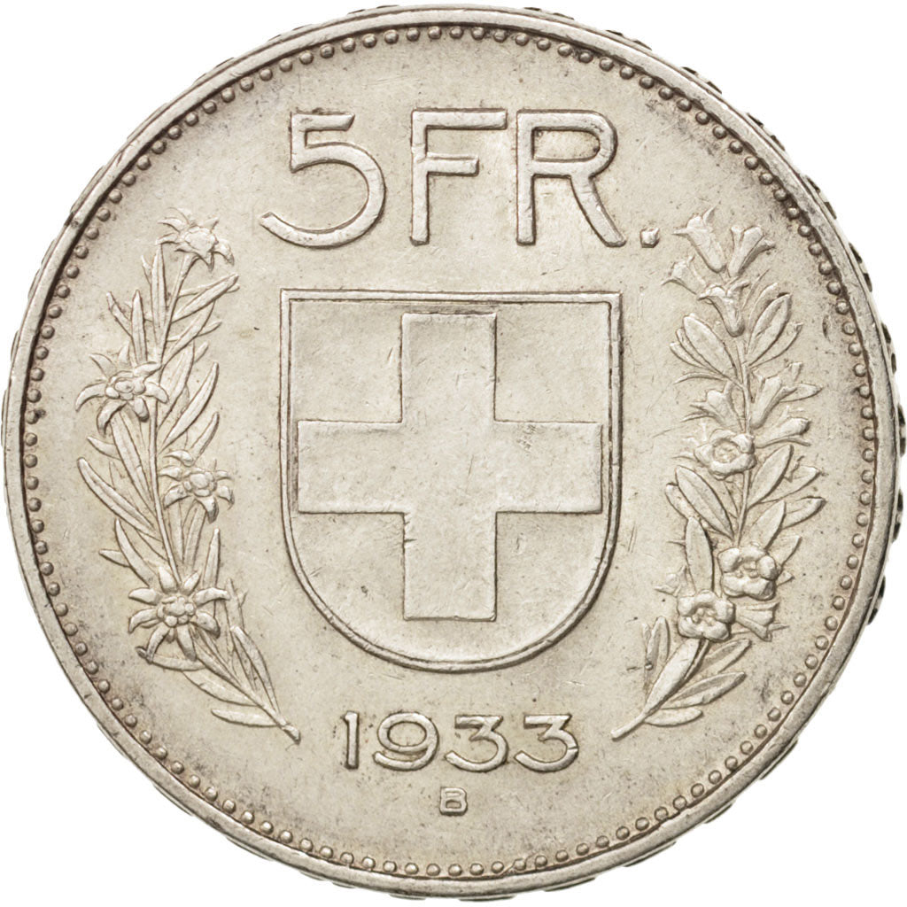 Switzerland, 5 Francs, 1933, Bern, AU(50-53), Silver, KM:40