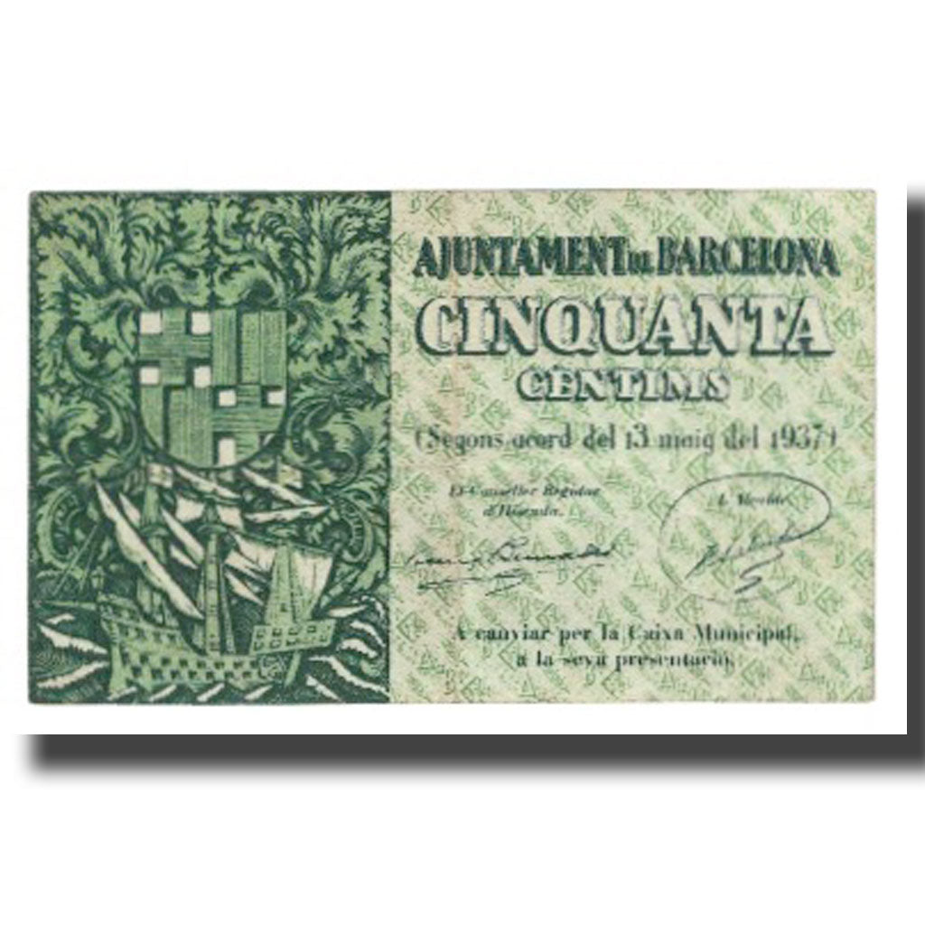 Banknote, Spain, 50 Centimes, 1937, 1937-05-13, BARCELONA, EF(40-45)