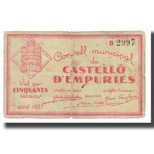 Billete, 50 Centimes, 1937, España, CASTELLO D EMPURIES, BC