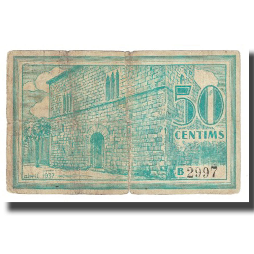 Billete, 50 Centimes, 1937, España, CASTELLO D EMPURIES, BC