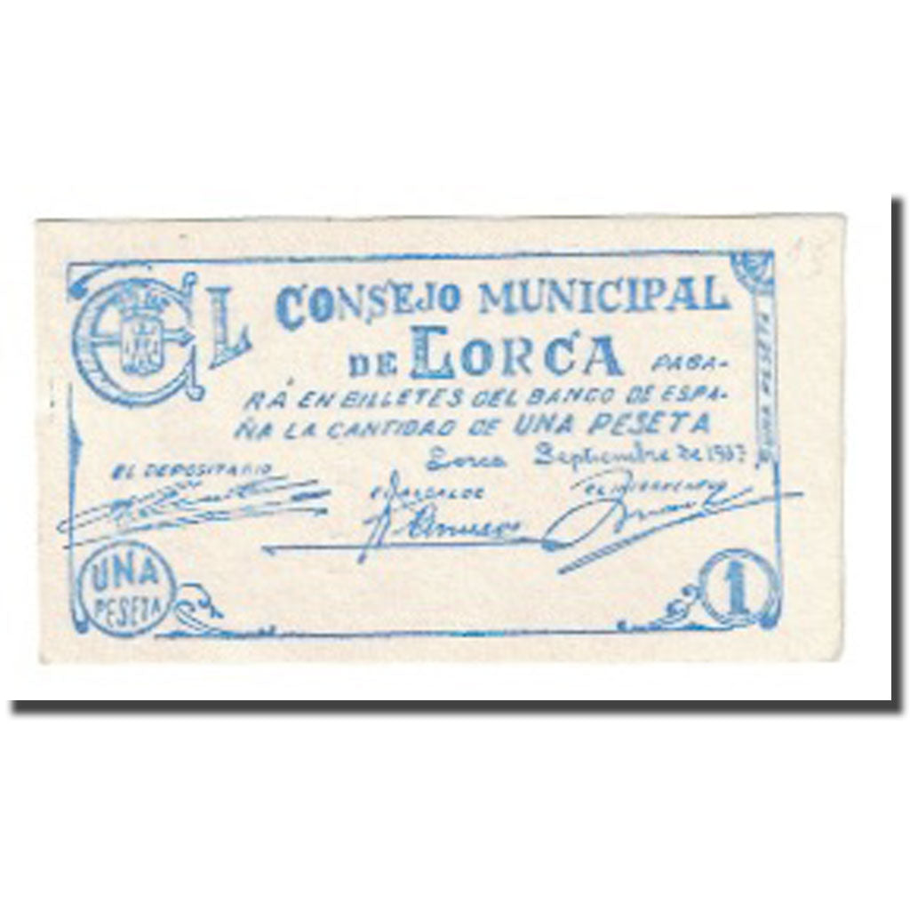 Billete, 1 Peseta, 1937, España, LORCA, SC