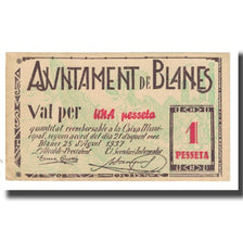 Banknote, Spain, 1 Peseta, 1937, 1937-08-25, BLANES, UNC(63)