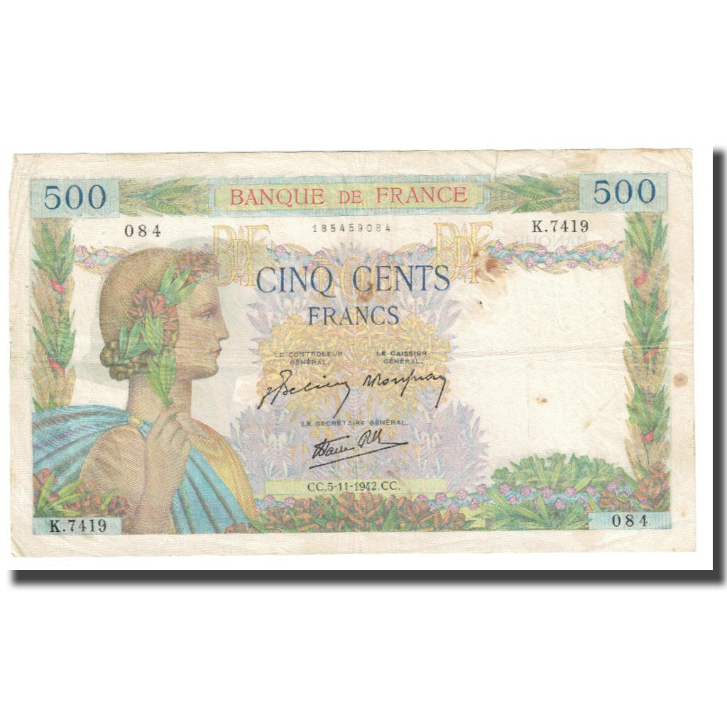 Frankreich, 500 Francs, La Paix, 1942, P. Rousseau and R. Favre-Gilly
