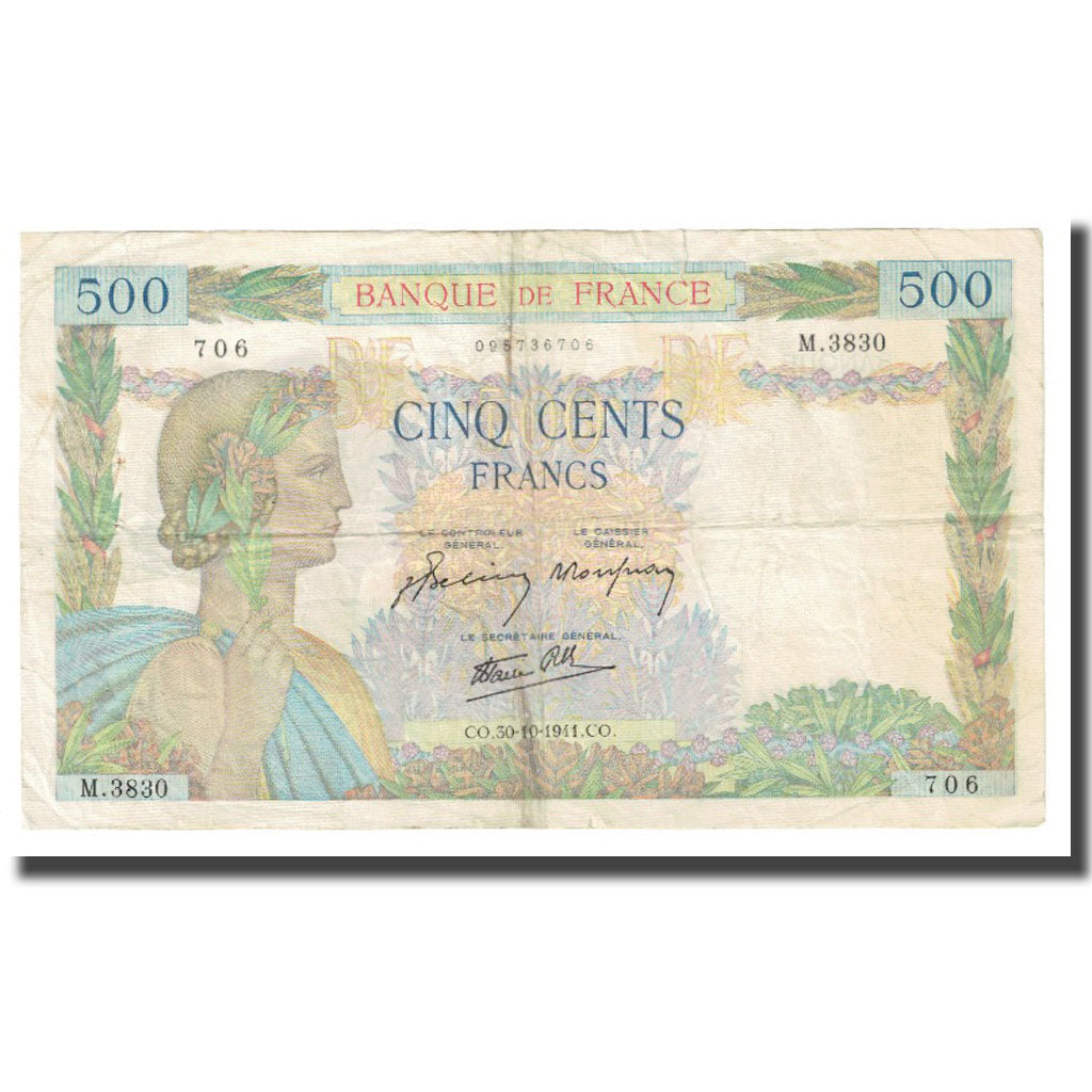 Francia, 500 Francs, La Paix, 1941, P. Rousseau and R. Favre-Gilly, 1941-10-30