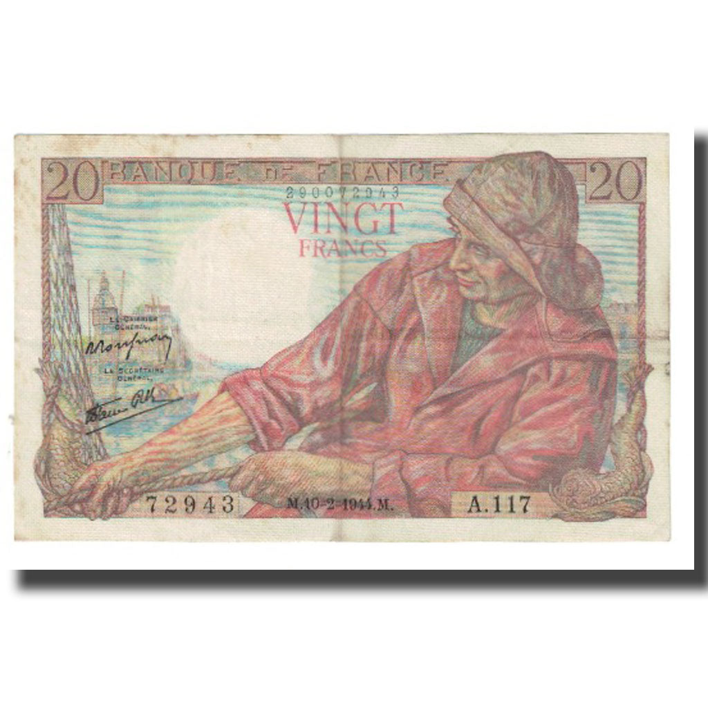 Francia, 20 Francs, Pêcheur, 1944, P. Rousseau and R. Favre-Gilly, 1944-02-10