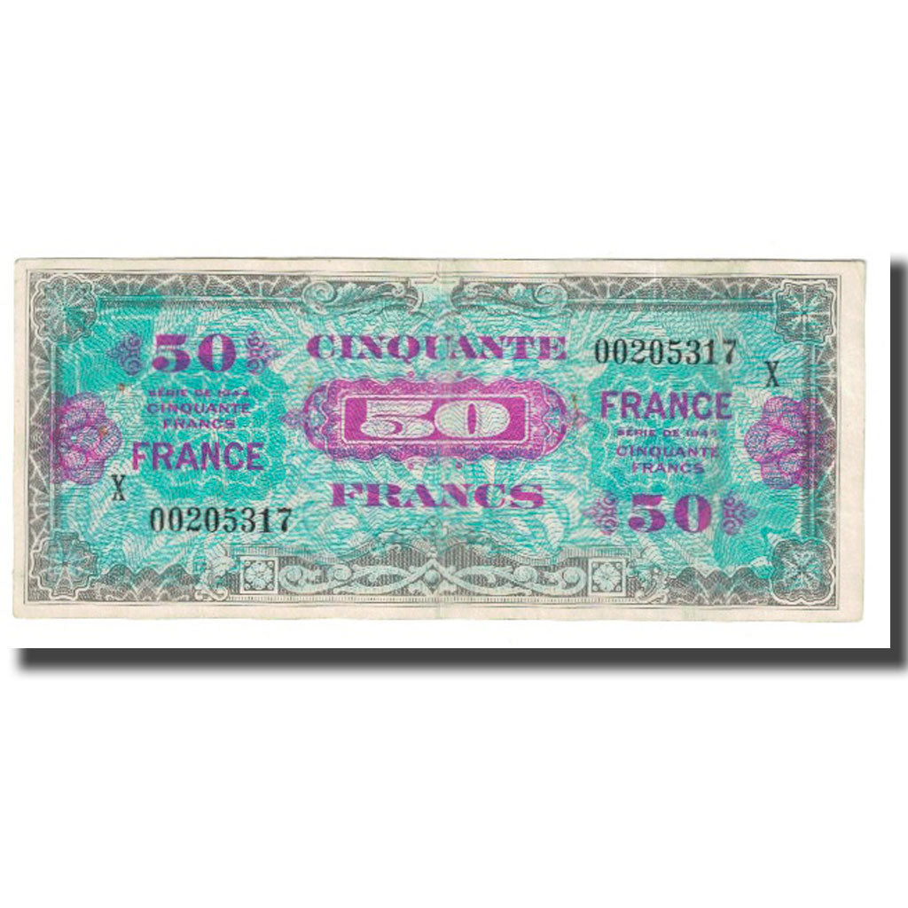 France, 50 Francs, 1945 Verso France, 1944, EF(40-45), Fayette:VF25.04, KM:122a