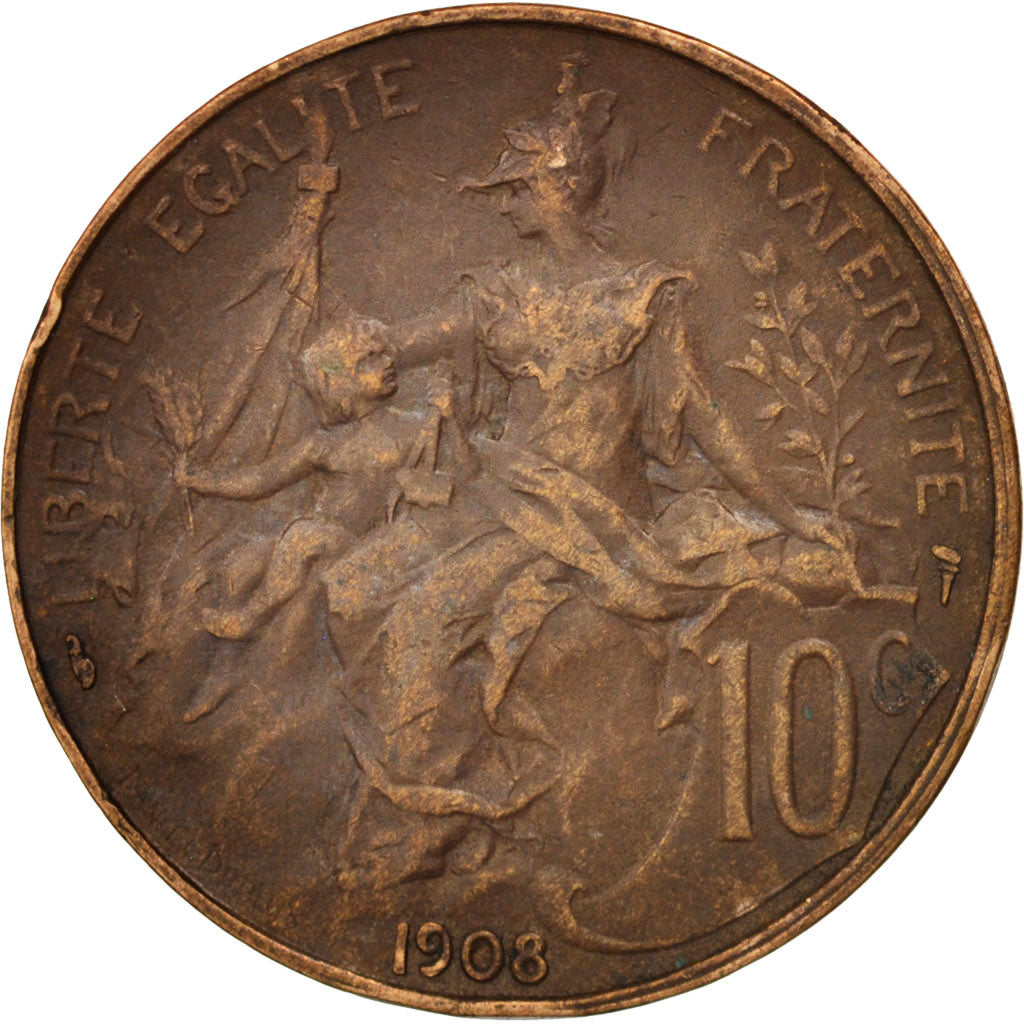 France, Dupuis, 10 Centimes, 1908, Paris, VF(30-35), Bronze, KM:843, Gadoury:277
