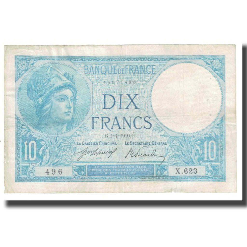 Frankreich, 10 Francs, Minerve, 1916, platet strohl, 1916-04-01, S+