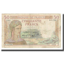 France, 50 Francs, Cérès, 1939, P. Rousseau and R. Favre-Gilly, 1939-12-21