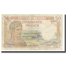 France, 50 Francs, Cérès, 1939, P. Rousseau and R. Favre-Gilly, 1939-03-30