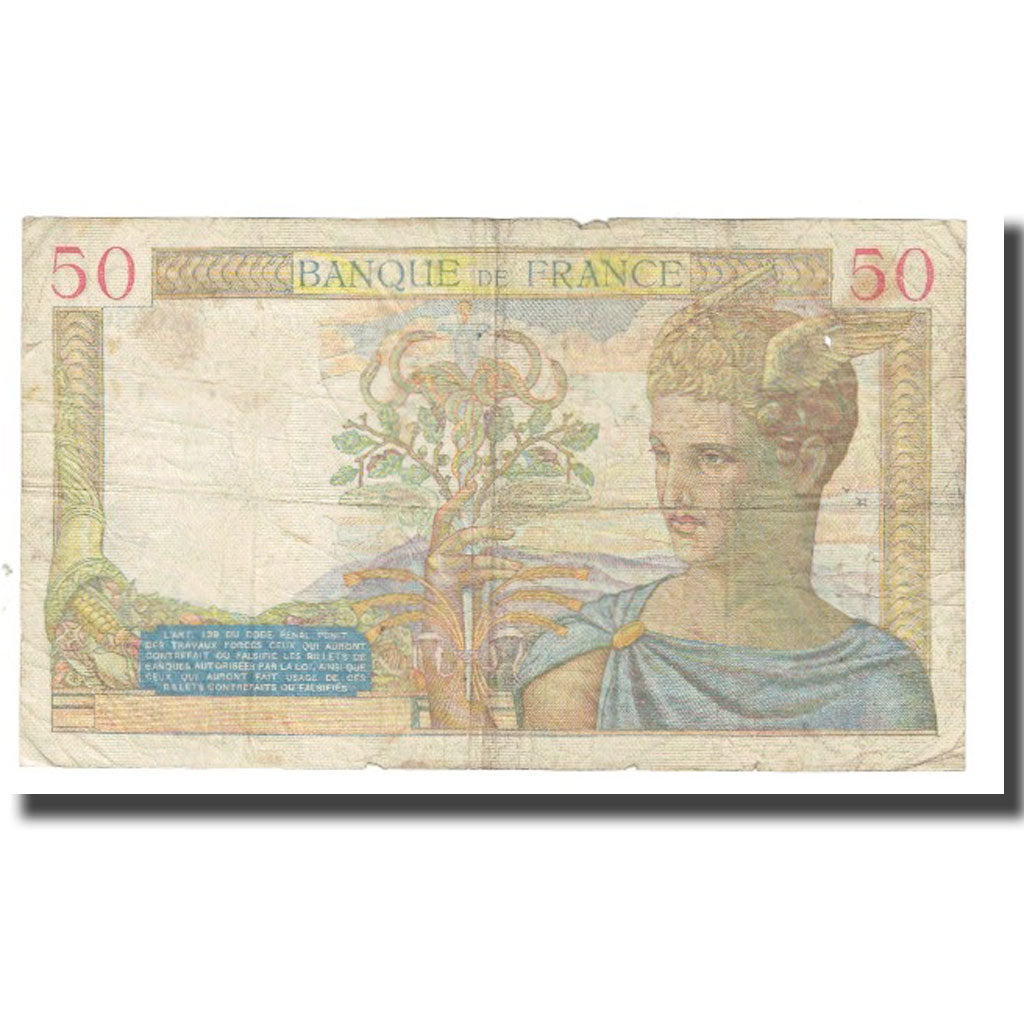 France, 50 Francs, Cérès, 1939, P. Rousseau and R. Favre-Gilly, 1939-03-30